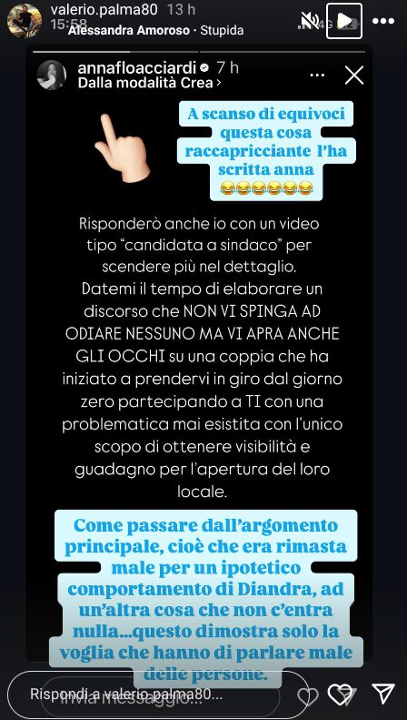 Temptation Island, Anna Acciardi replica sui social a Valerio Palma e Diandra Pecchioli: “Coppia che vi ha preso in giro dal giorno zero” Temptation Island, Anna Acciardi replica sui social a Valerio Palma e Diandra Pecchioli: “Coppia che vi ha preso in giro dal giorno zero”